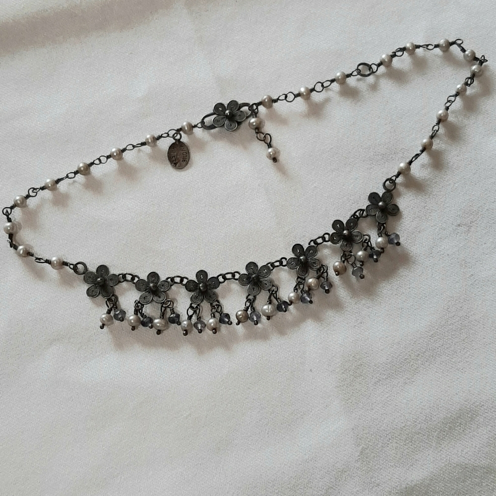 Vintage Yvonne Christa Sterling and Pearl Necklace